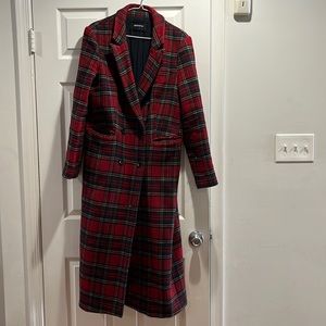 Beautiful 70% wool Reformation Middlebury long plaid coat, size Large